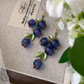 Blueberry Dangle Earrings, Glass Fruit Dangle Earrings, Berry Drop Earrings, Fruit Jewelry Gift For Her